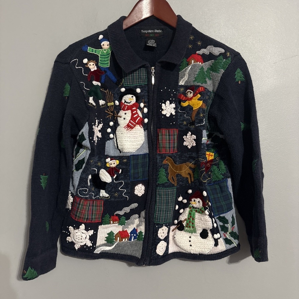 Vtg Designers Originals Studio Ho Ho Ho Embellished Christmas Sweater M Cardigan